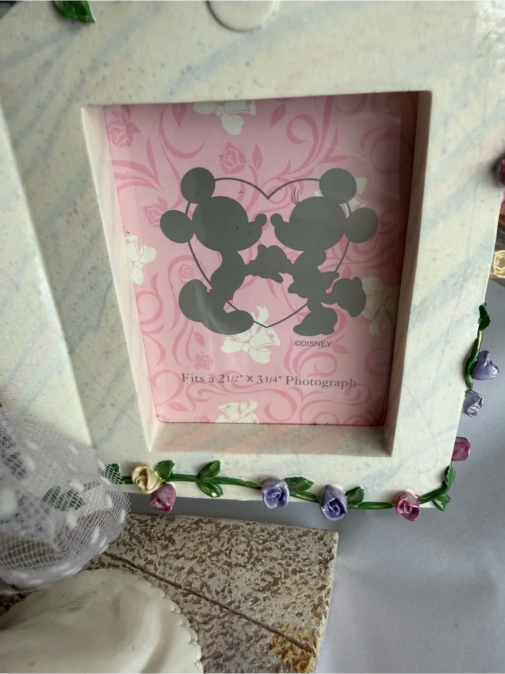 Disney Mickey & Minnie Bride & Groom Wedding Photo Frame Vtg